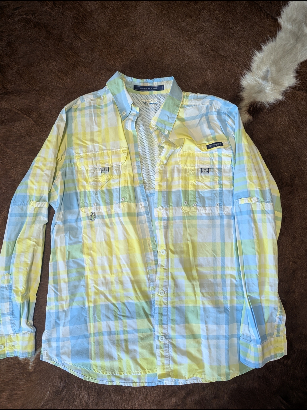 Women's Columbia PFG - Pastel Yellow & Light Blue - Medium